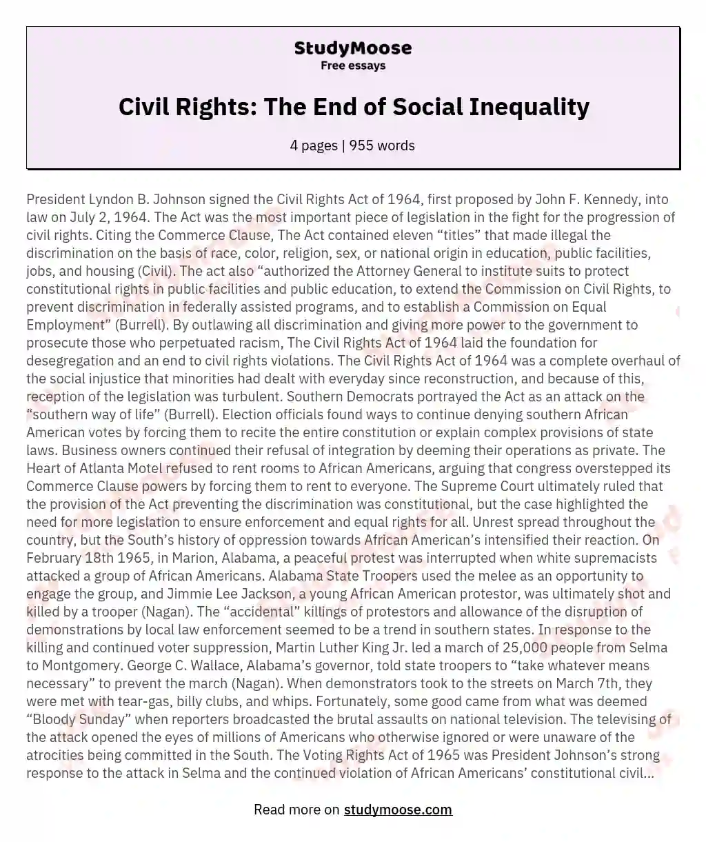 Civil Rights: The End of Social Inequality essay