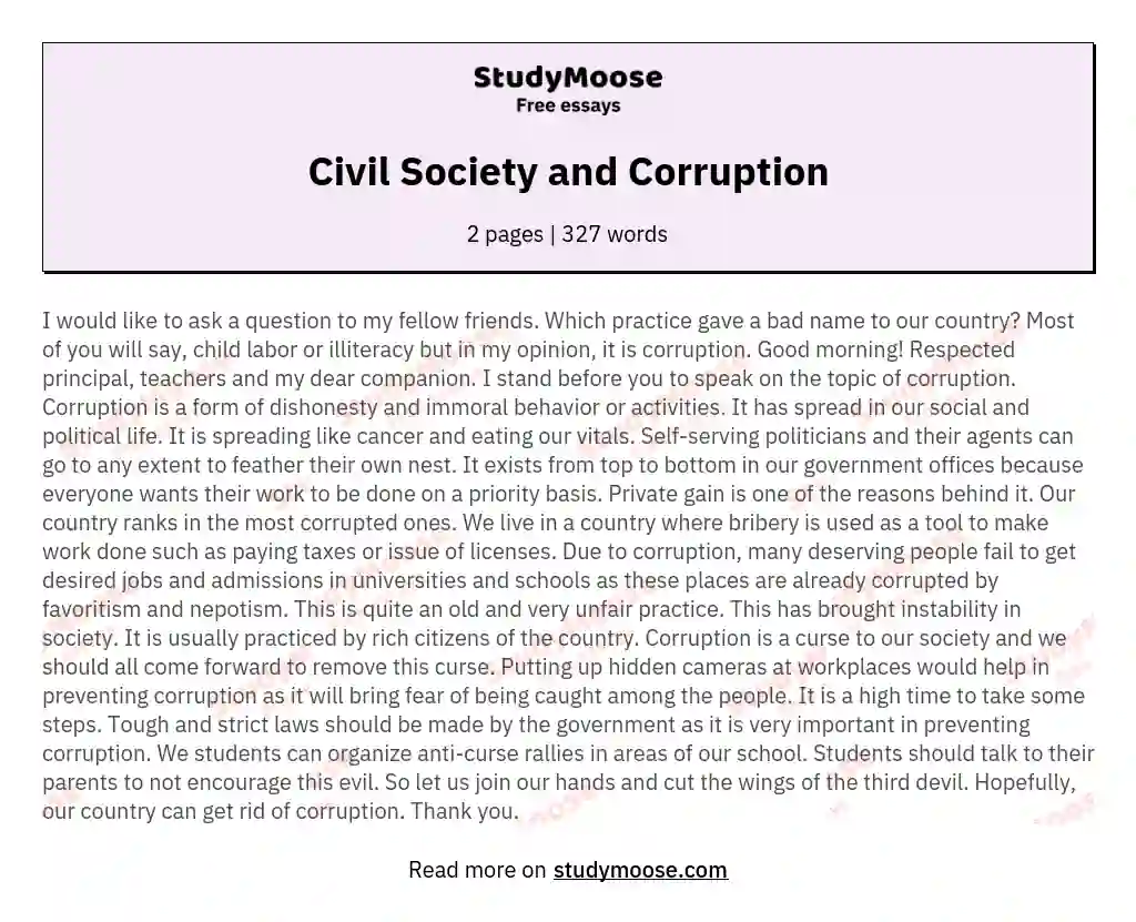 Civil Society and Corruption essay