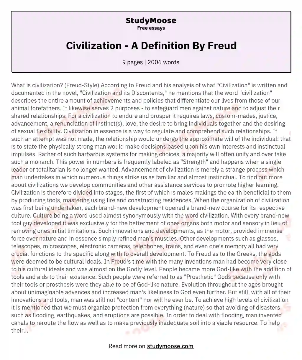 Civilization - A Definition By Freud