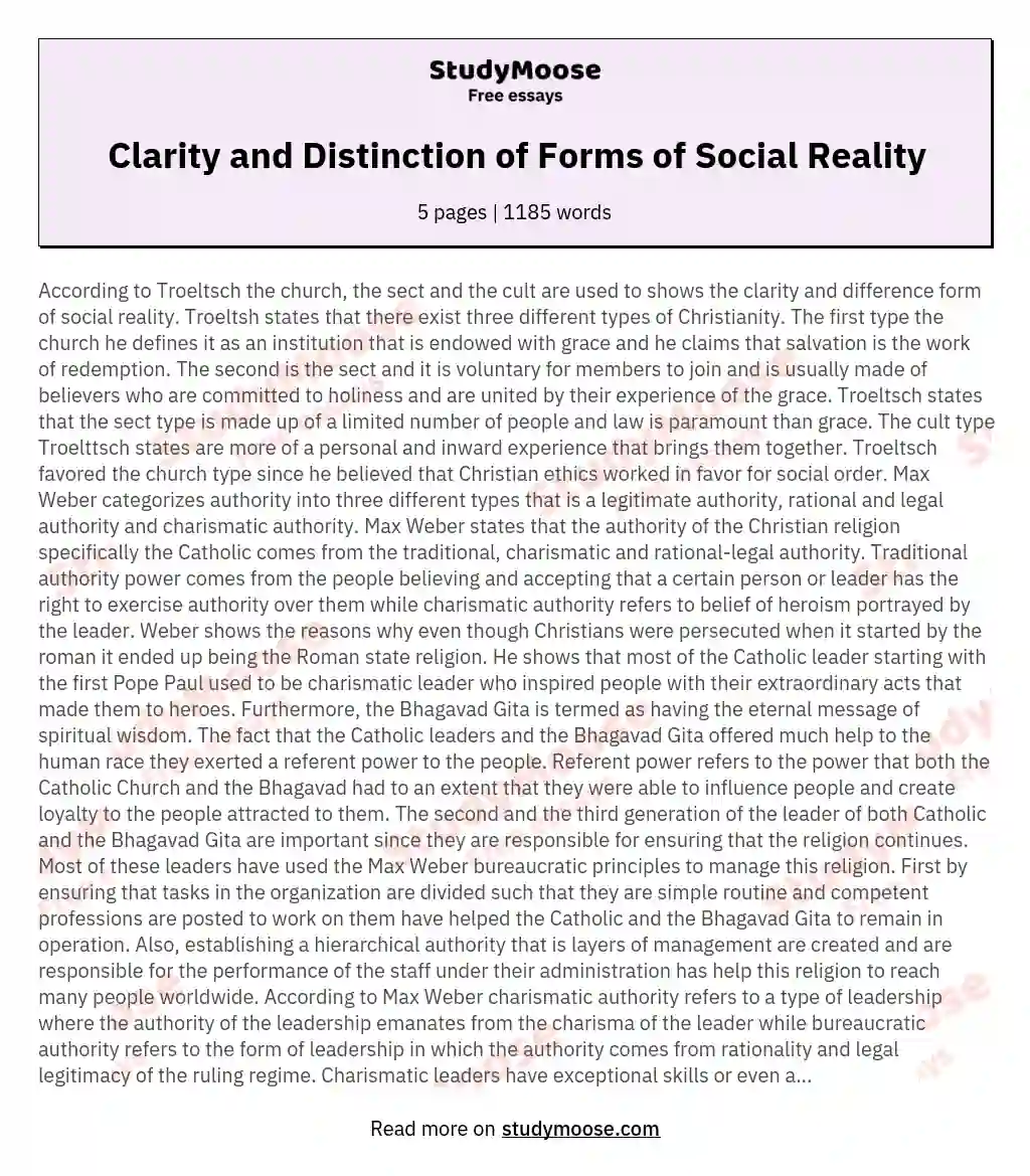 Clarity and Distinction of Forms of Social Reality essay