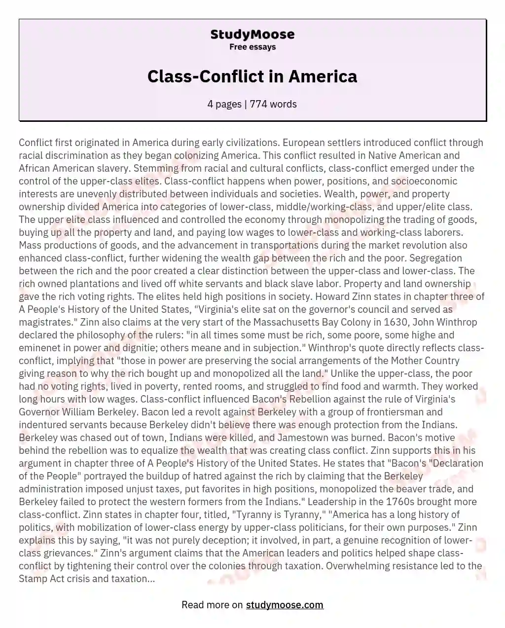Class-Conflict in America essay