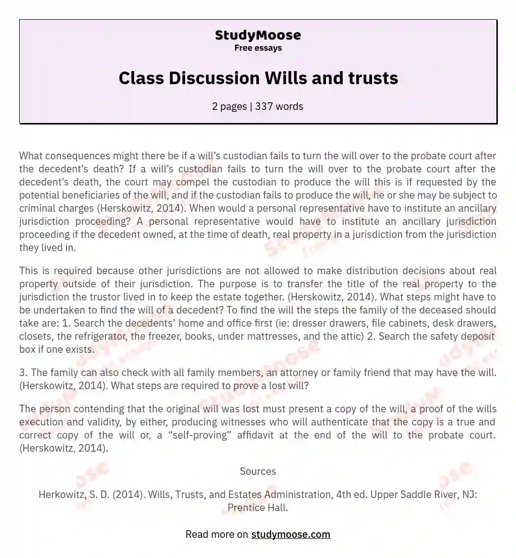 Class Discussion Wills and trusts essay