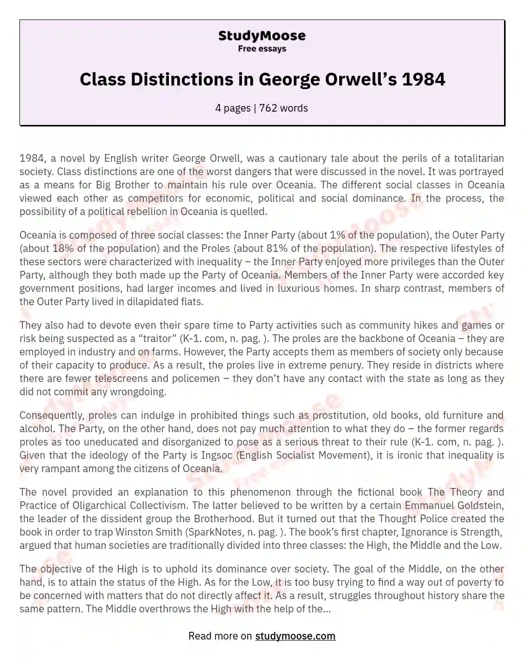 Class Distinctions in George Orwell’s 1984