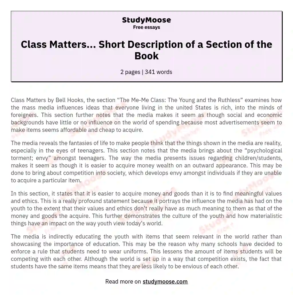 Class Matters... Short Description of a Section of the Book essay