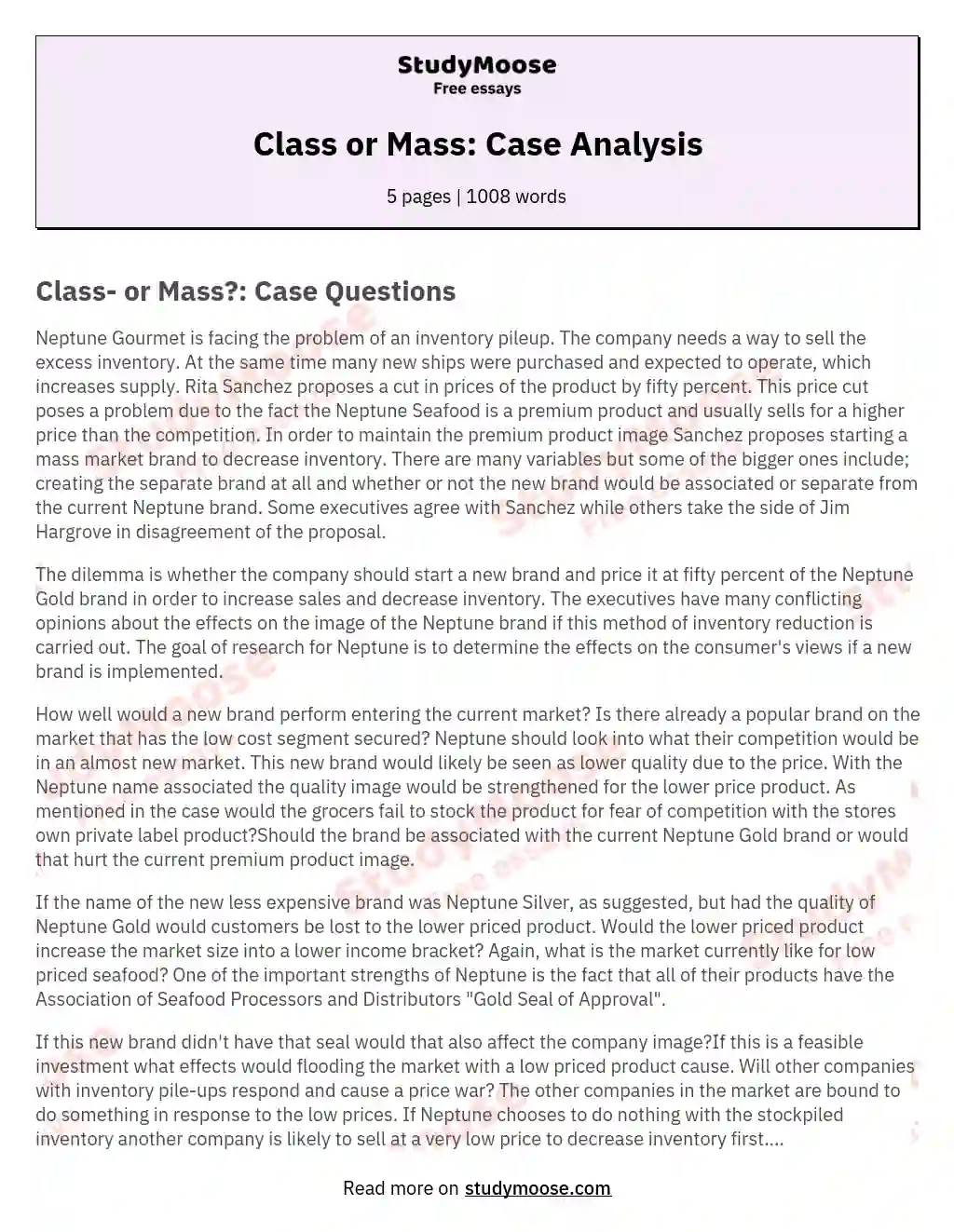 Class or Mass: Case Analysis