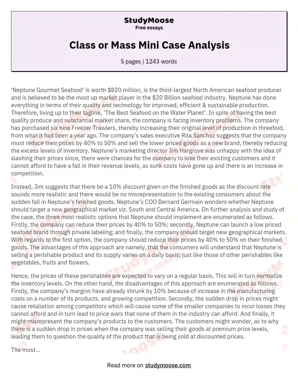 Class or Mass Mini Case Analysis essay