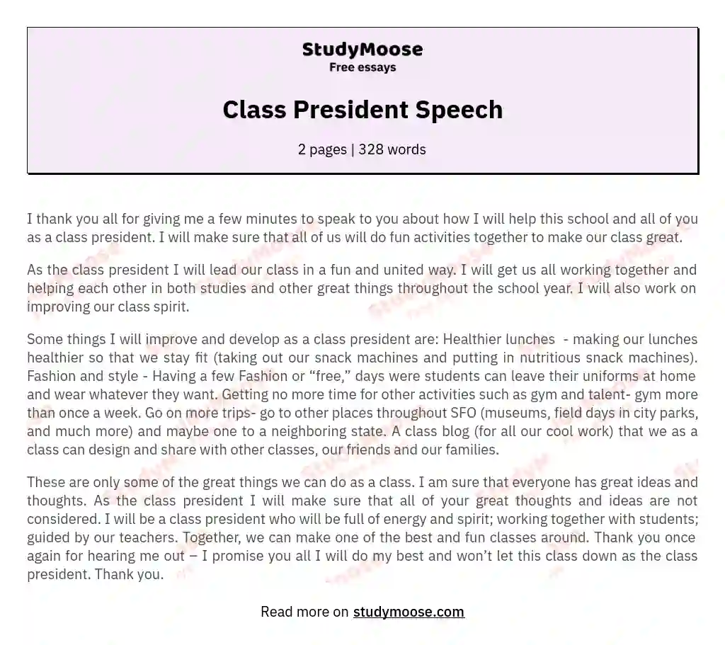 Class President Speech essay