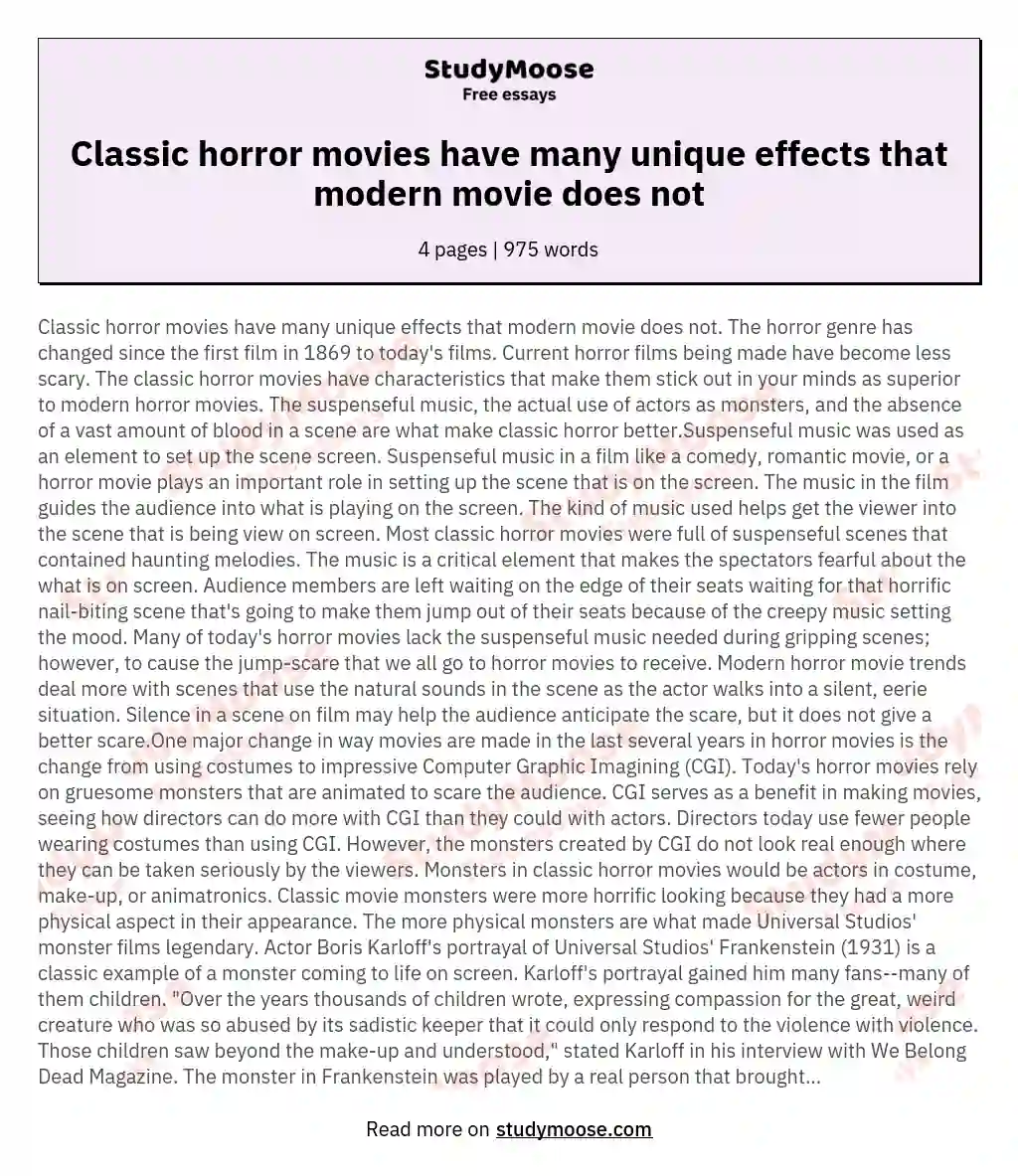 Classic horror movies have many unique effects that modern movie does not