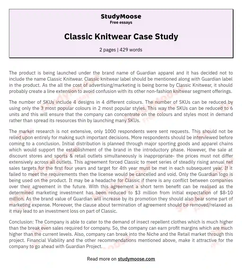 Classic Knitwear Case Study essay