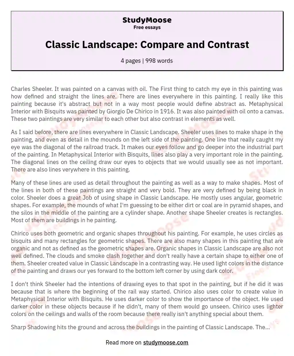 Classic Landscape: Compare and Contrast essay
