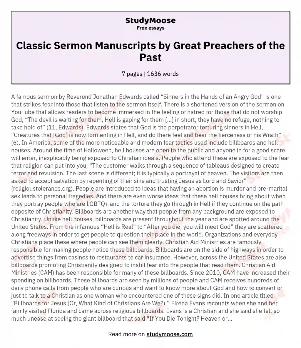 Classic Sermon Manuscripts by Great Preachers of the Past essay