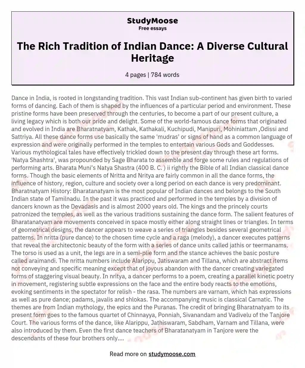 essay about cultural dance