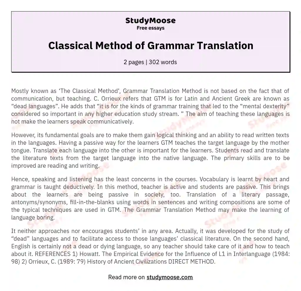 Classical Method of Grammar Translation essay