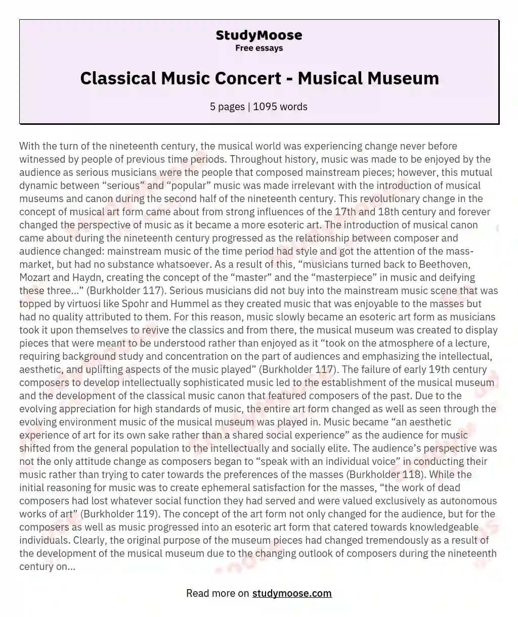Classical Music Concert - Musical Museum essay