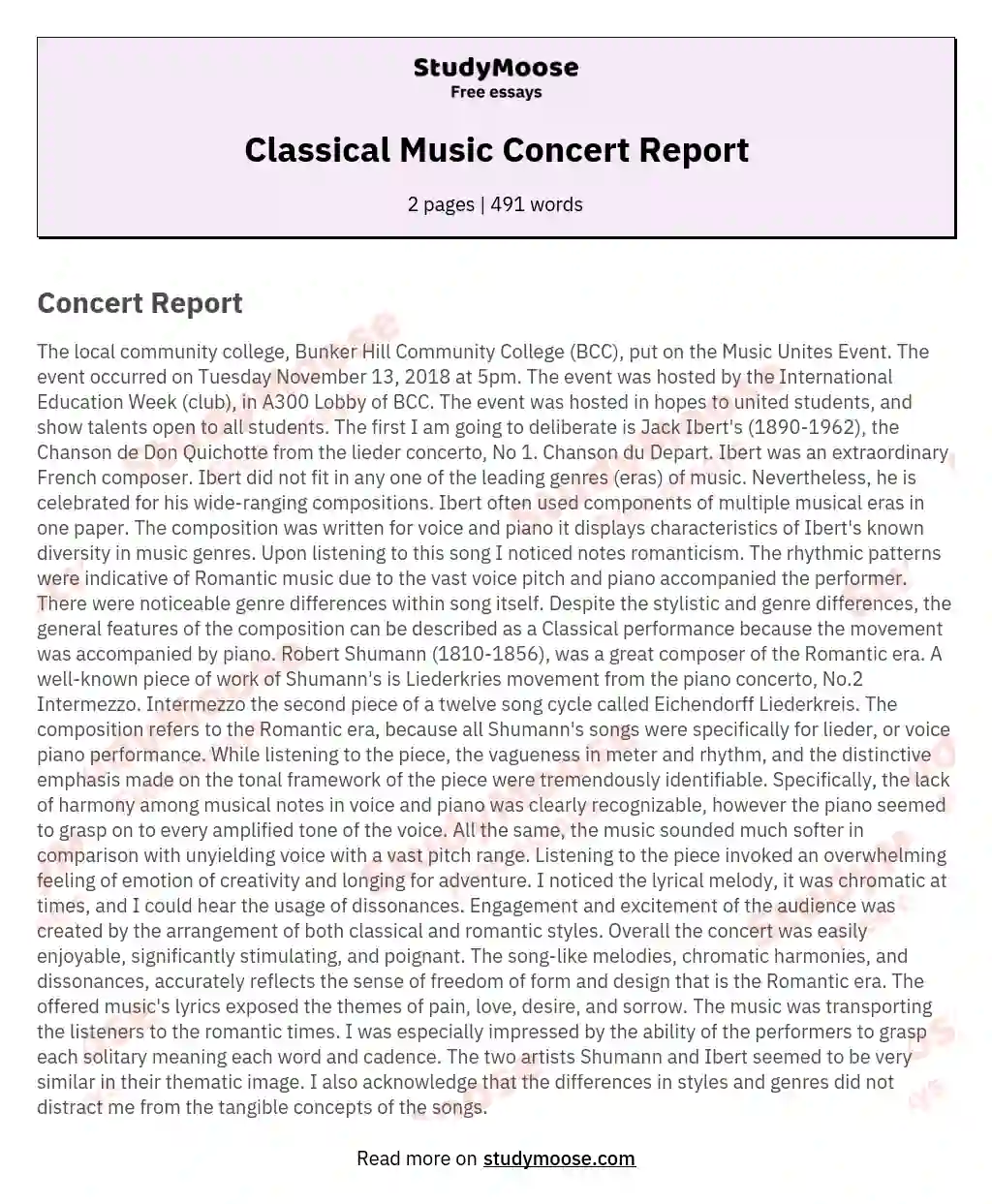 Classical Music Concert Report