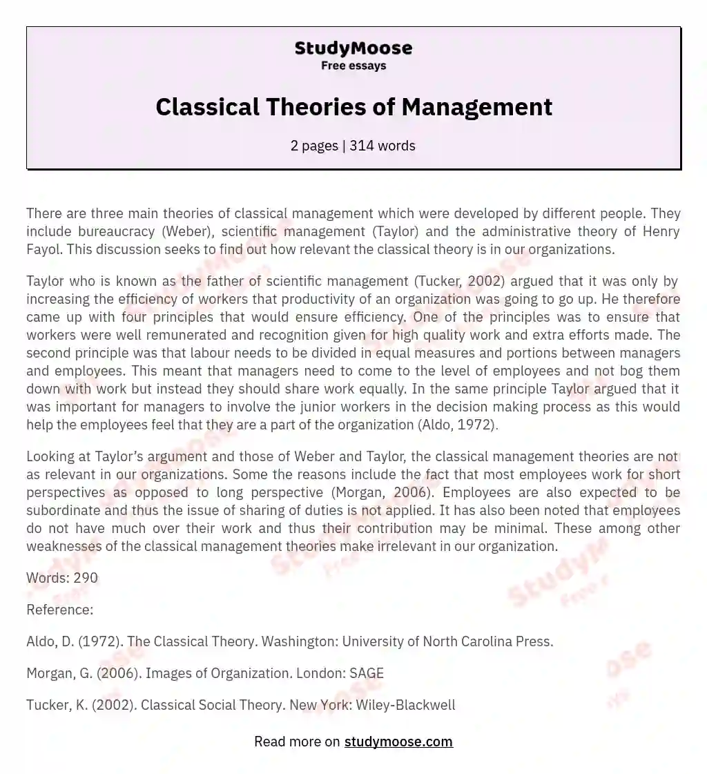 Classical Theories of Management