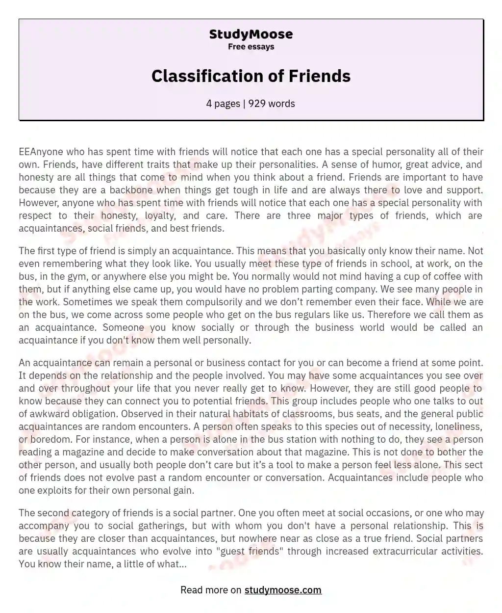 Classification of Friends essay