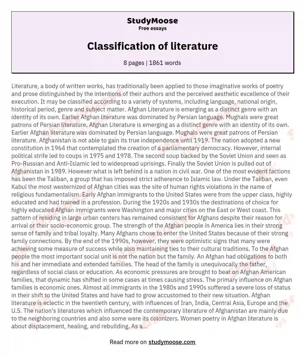 Classification of literature essay