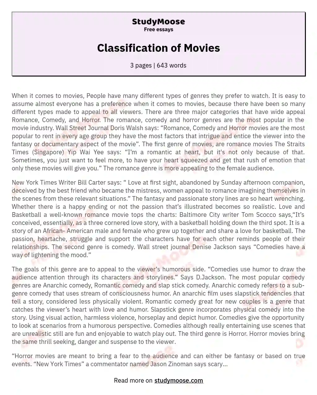 Classification of Movies essay