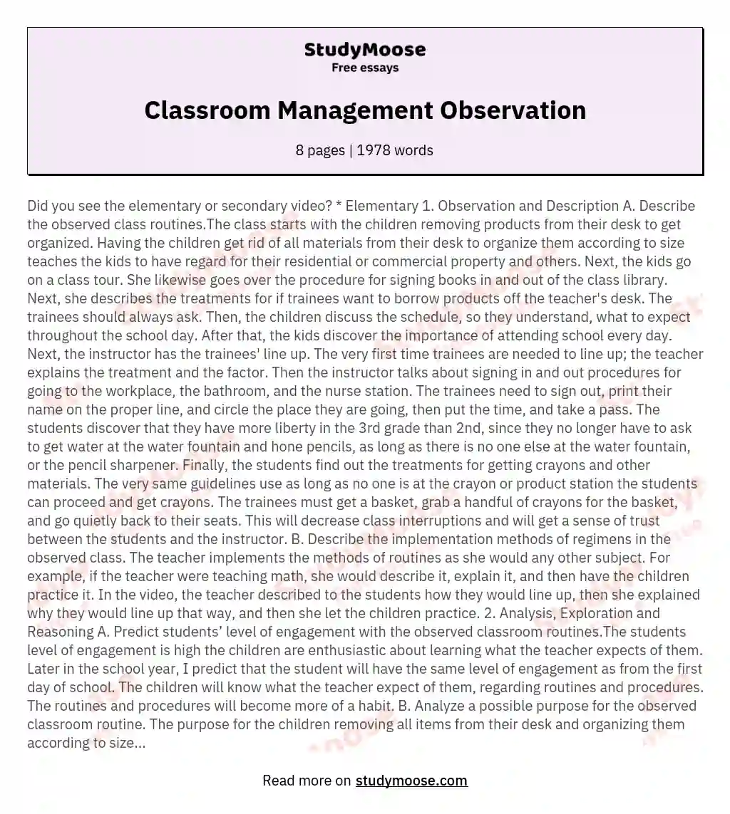 class observation essay