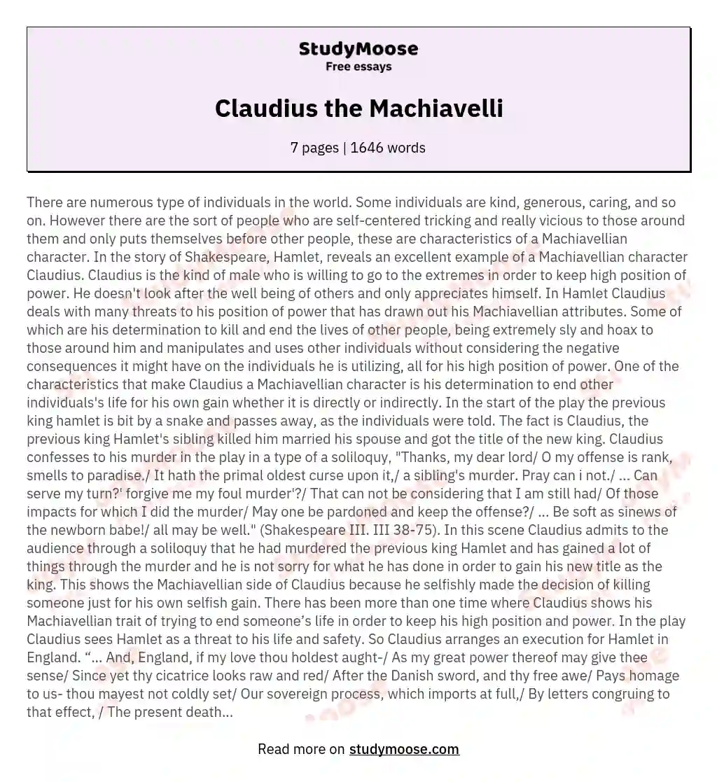 Claudius the Machiavelli