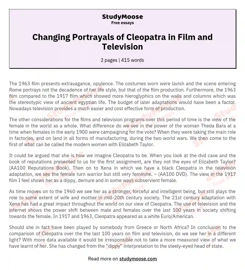 Changing Portrayals of Cleopatra in Film and Television essay