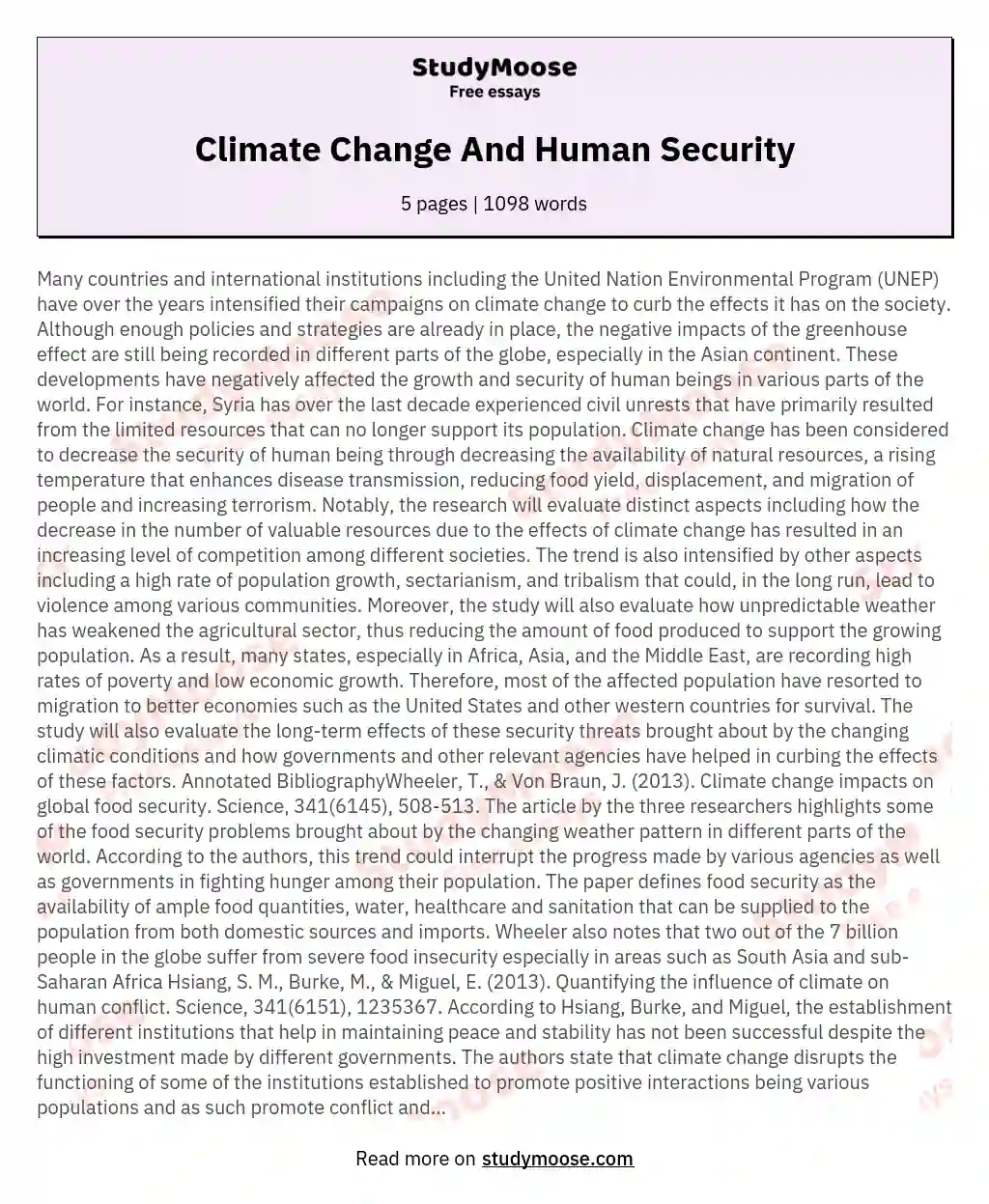 Climate Change And Human Security essay