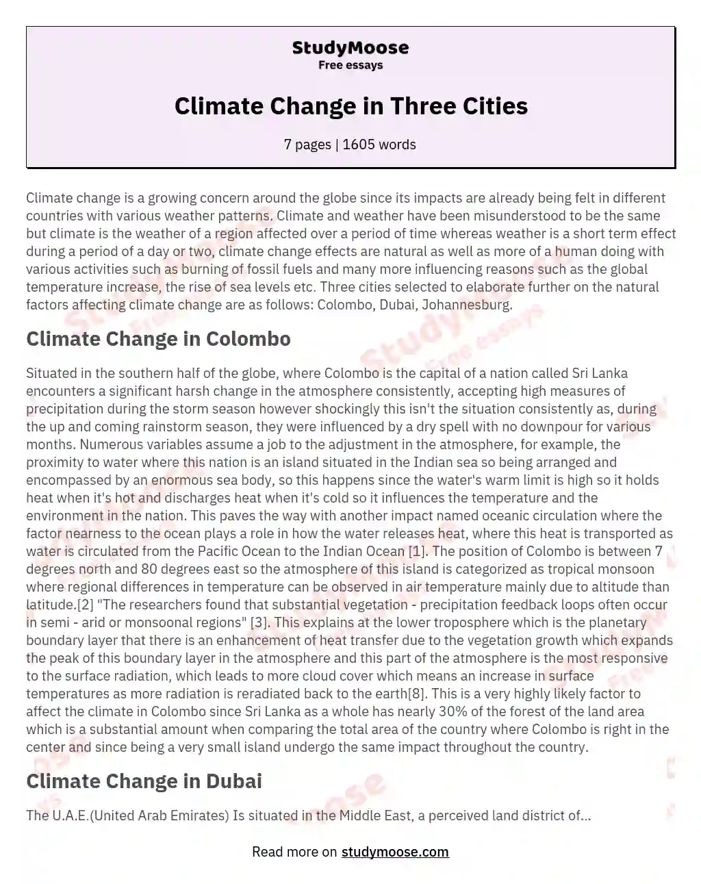 Climate Change in Three Cities essay