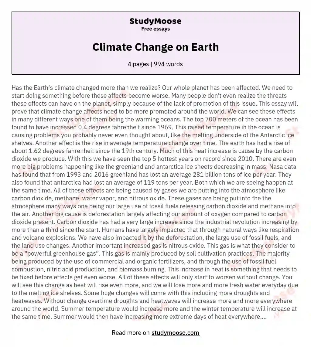 Climate Change on Earth