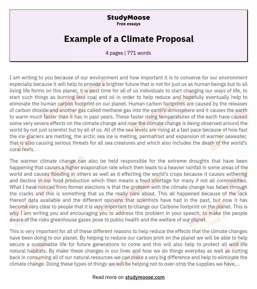 Example Of A Climate Proposal Free Essay Example