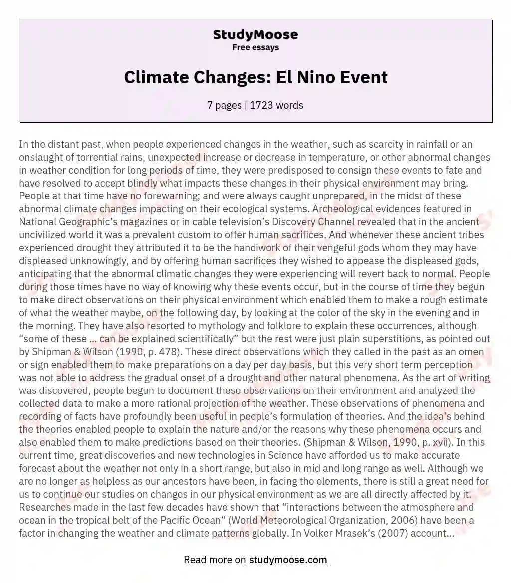 Climate Changes: El Nino Event essay
