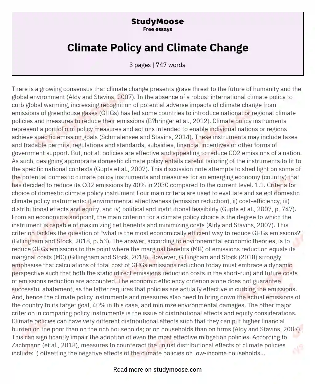 Climate Policy and Climate Change