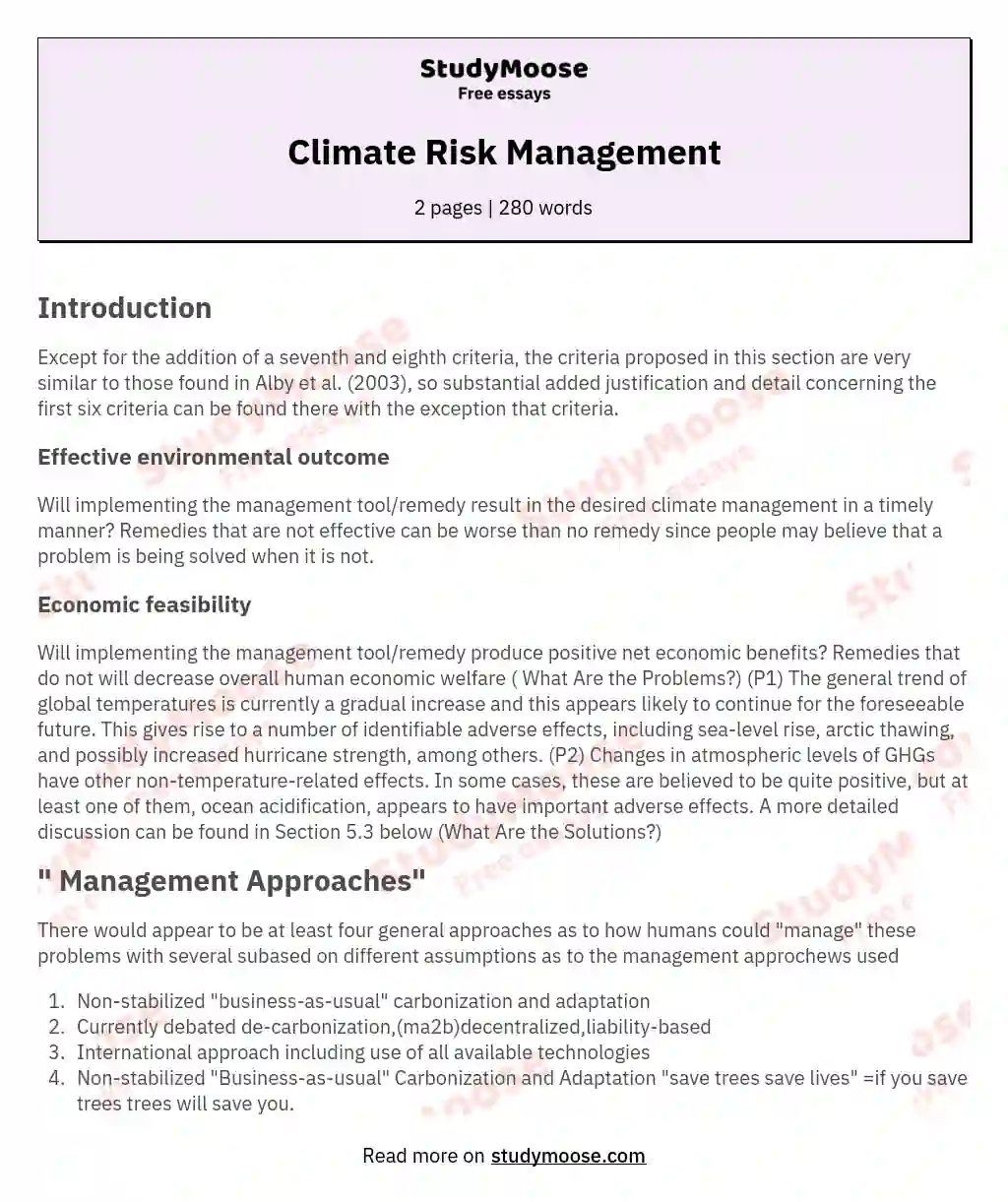 Climate Risk Management essay