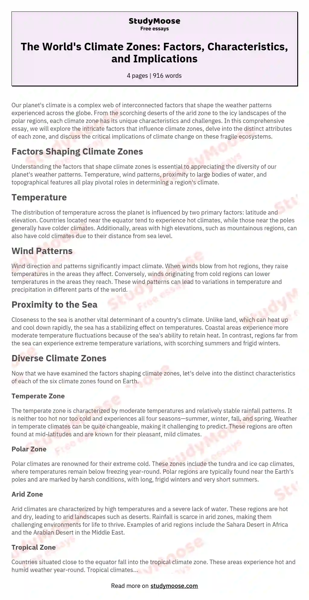 The World's Climate Zones: Factors, Characteristics, and Implications essay