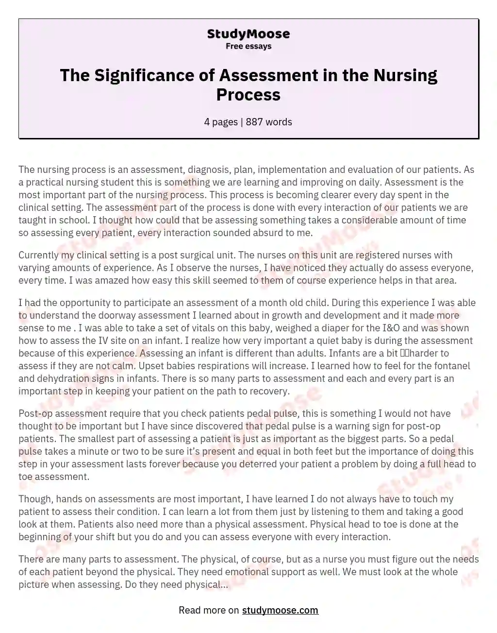 The Significance of Assessment in the Nursing Process essay