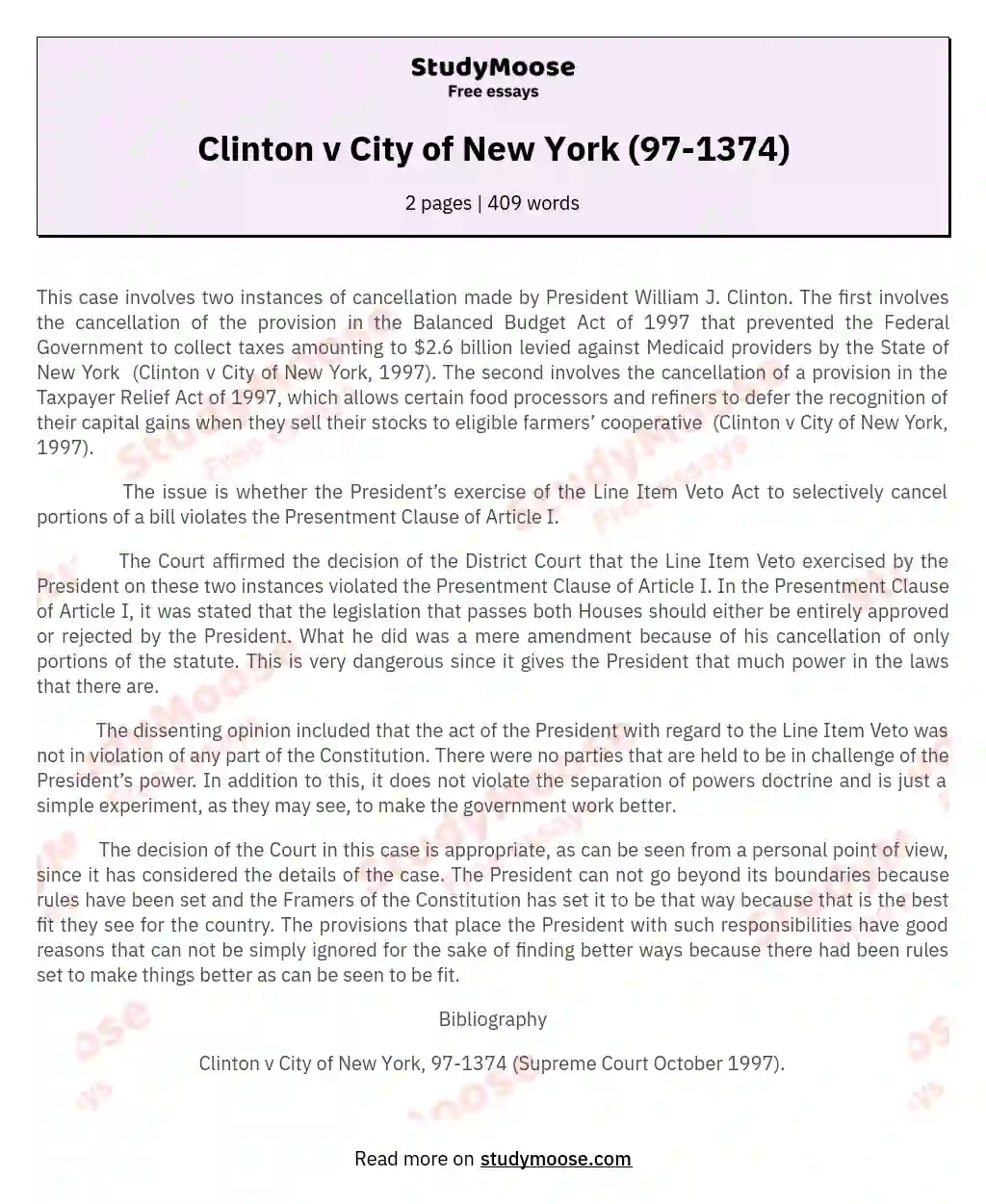 Clinton v City of New York (97-1374)