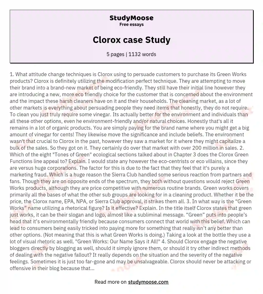 Clorox case Study essay