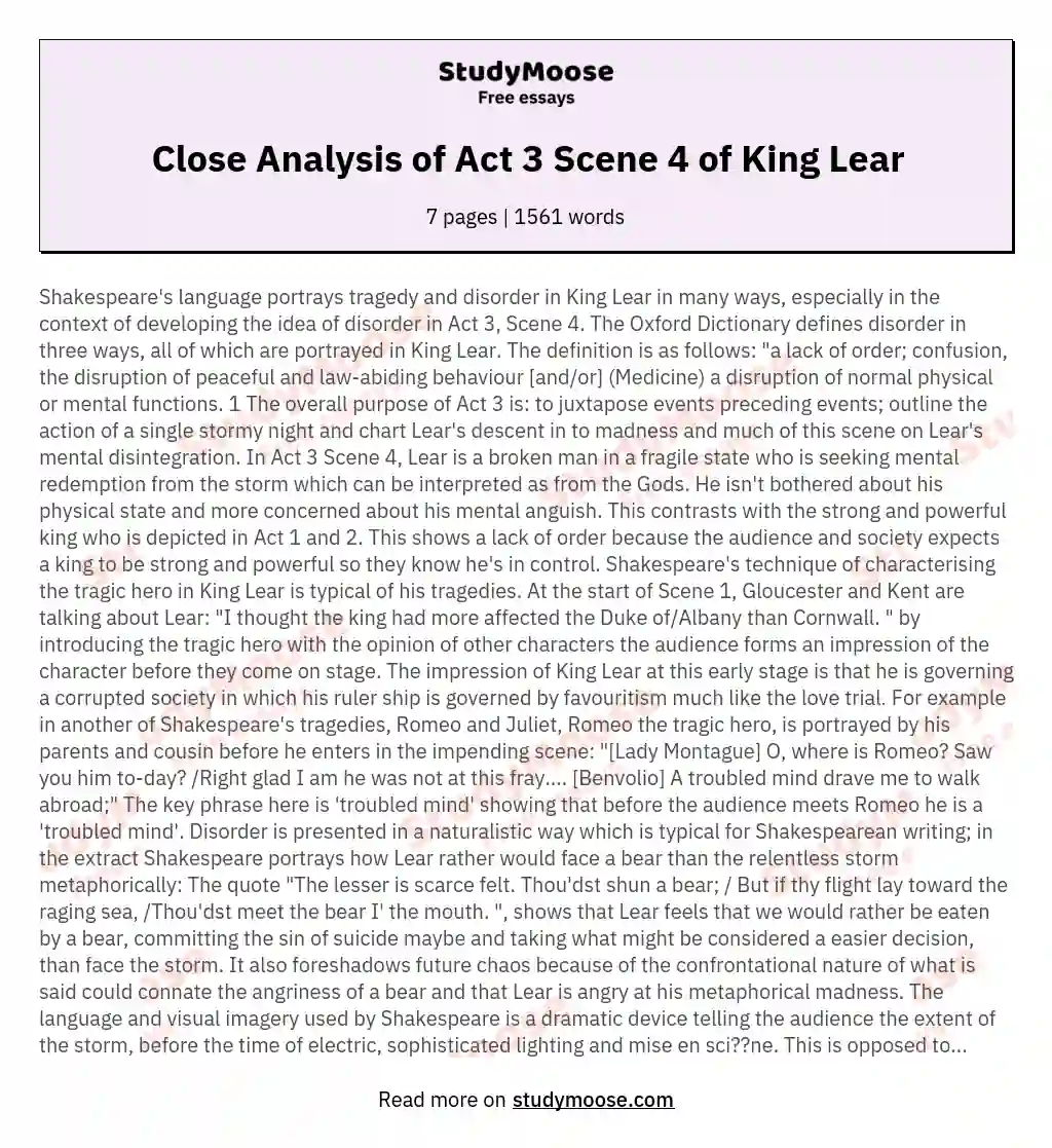 Close Analysis of Act 3 Scene 4 of King Lear