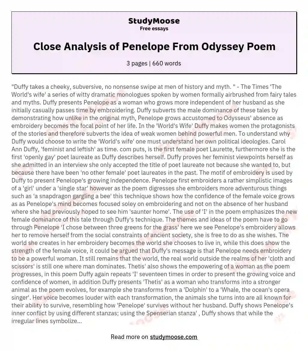 Close Analysis of Penelope From Odyssey Poem