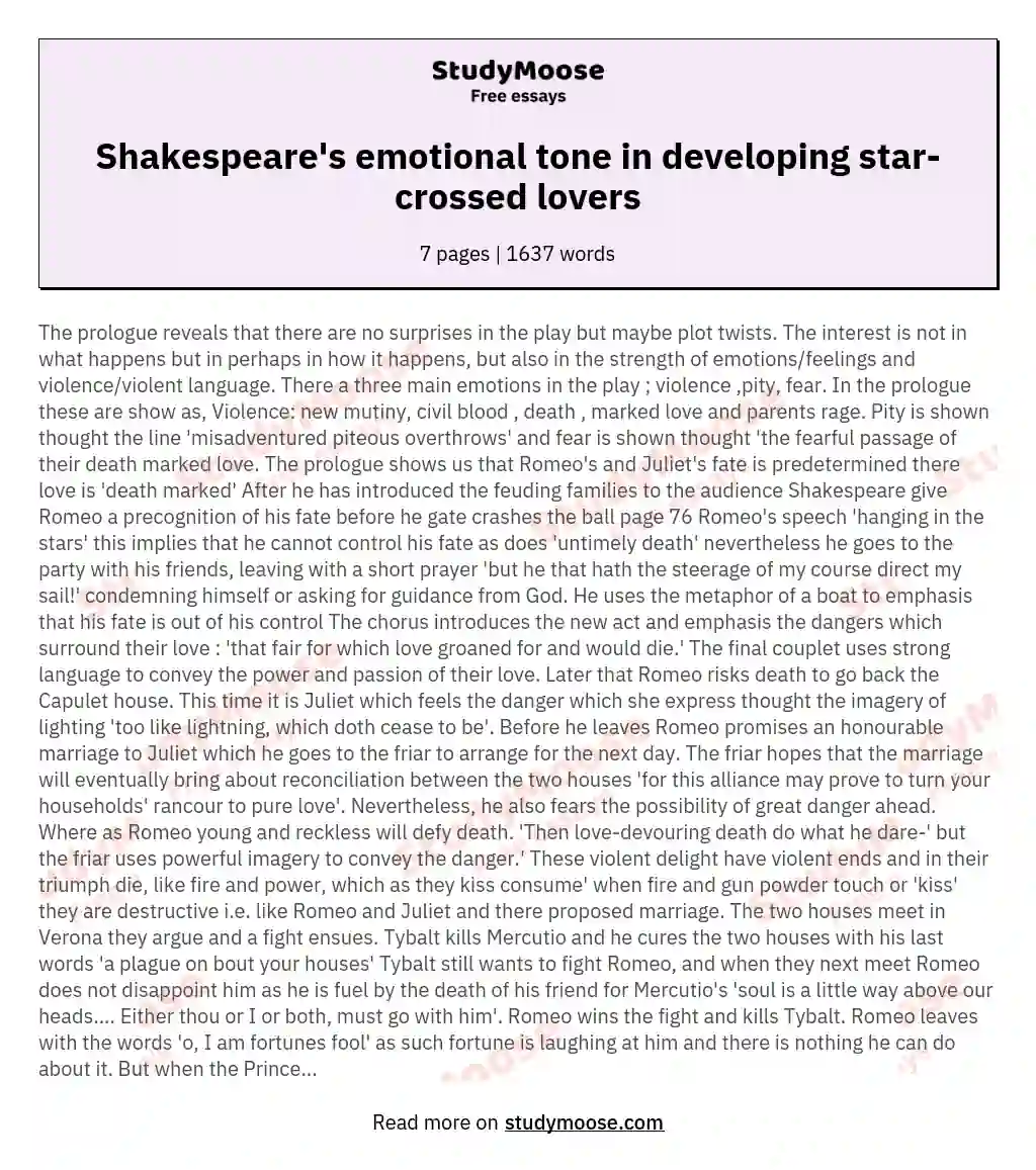 Shakespeare's emotional tone in developing star-crossed lovers essay
