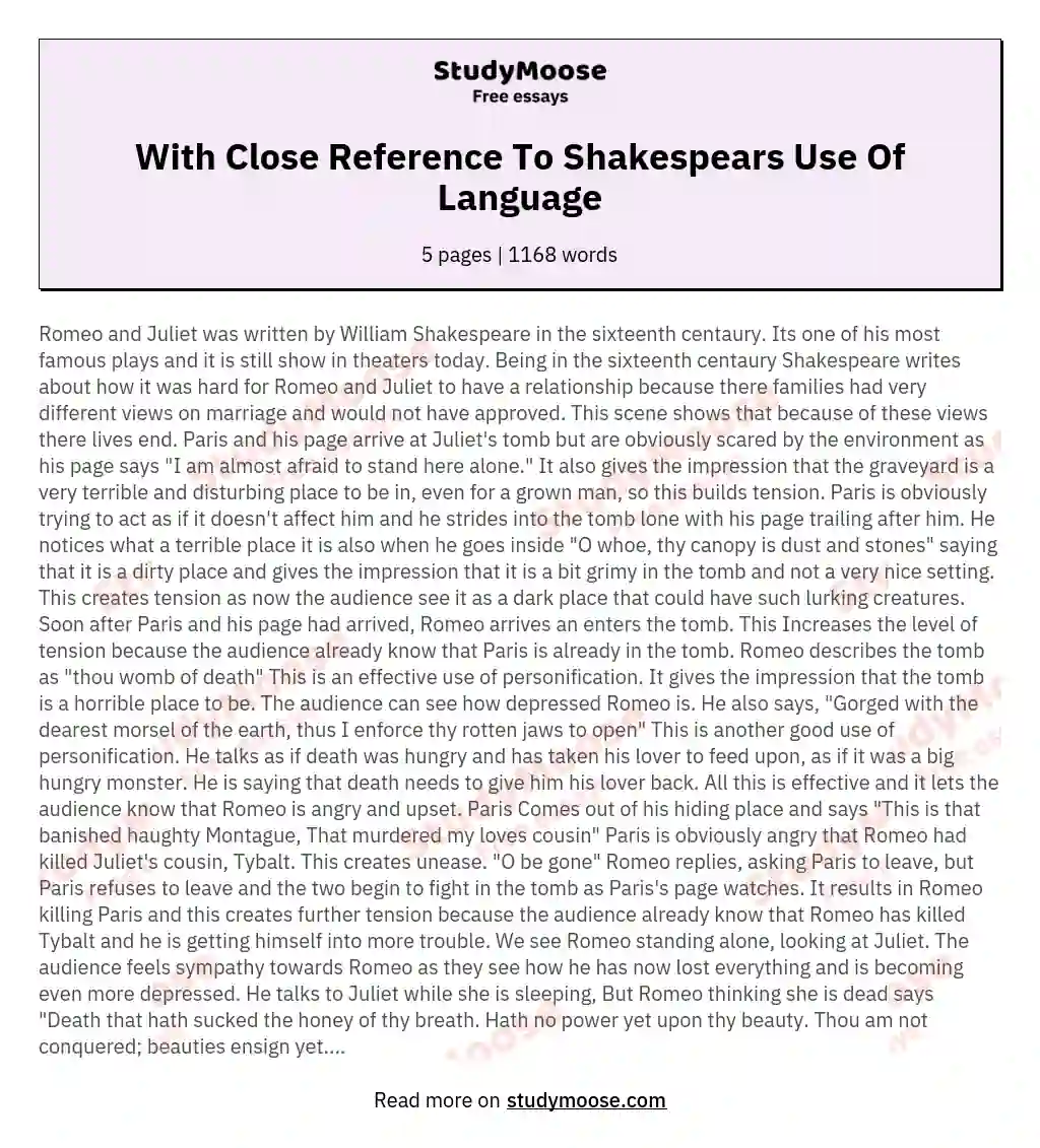 With Close Reference To Shakespears Use Of Language essay