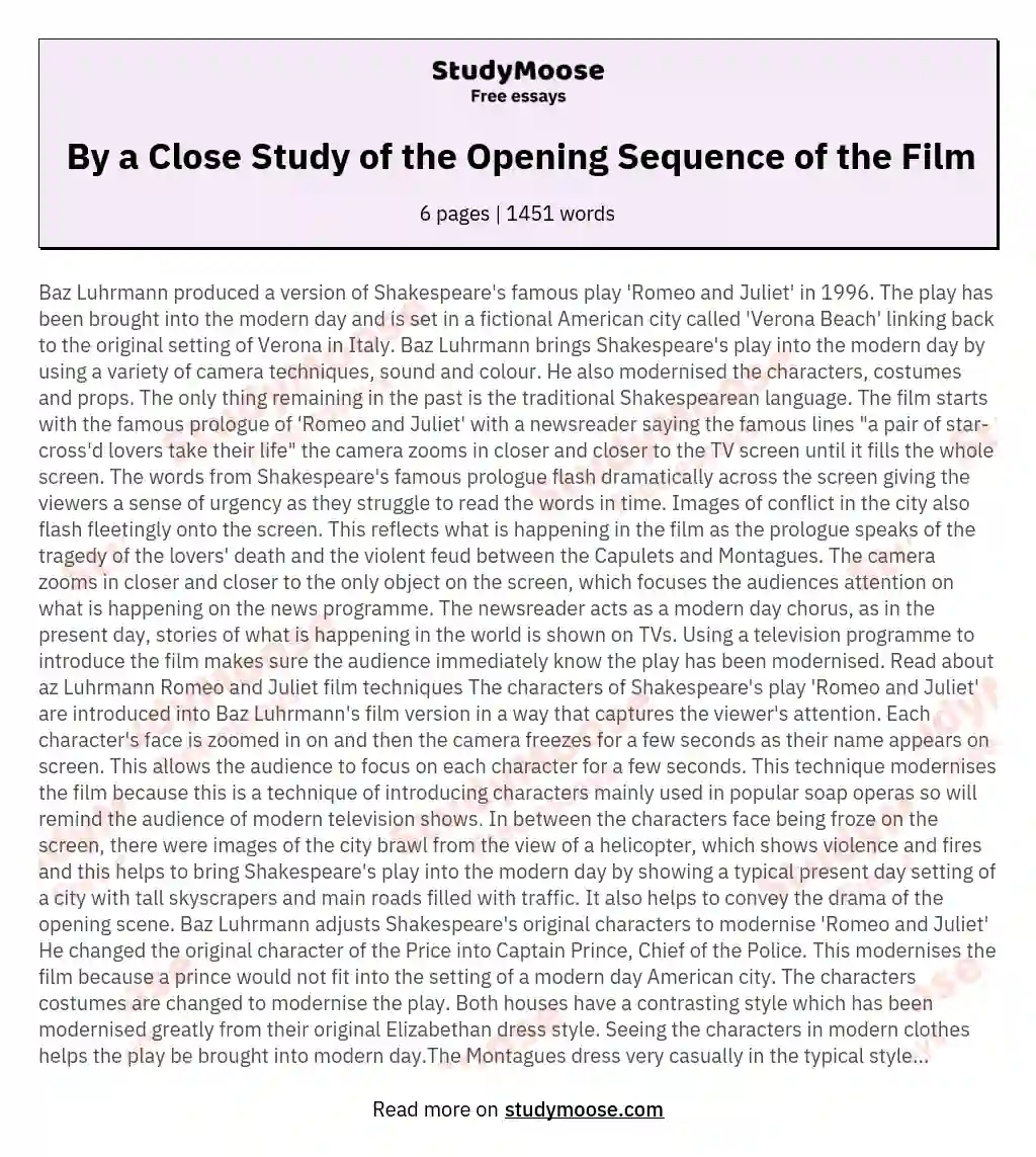 By a Close Study of the Opening Sequence of the Film essay
