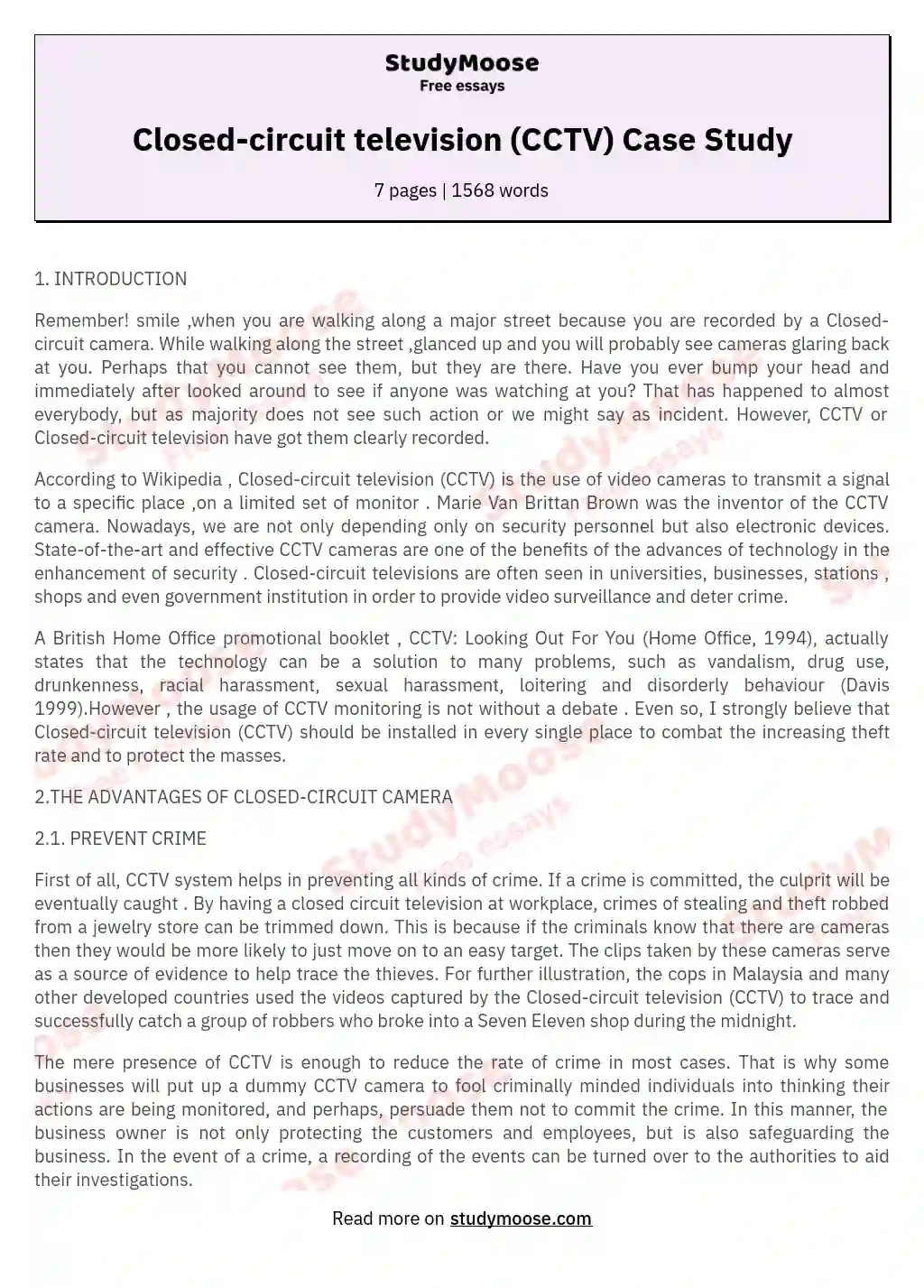 Closed-circuit television (CCTV) Case Study essay