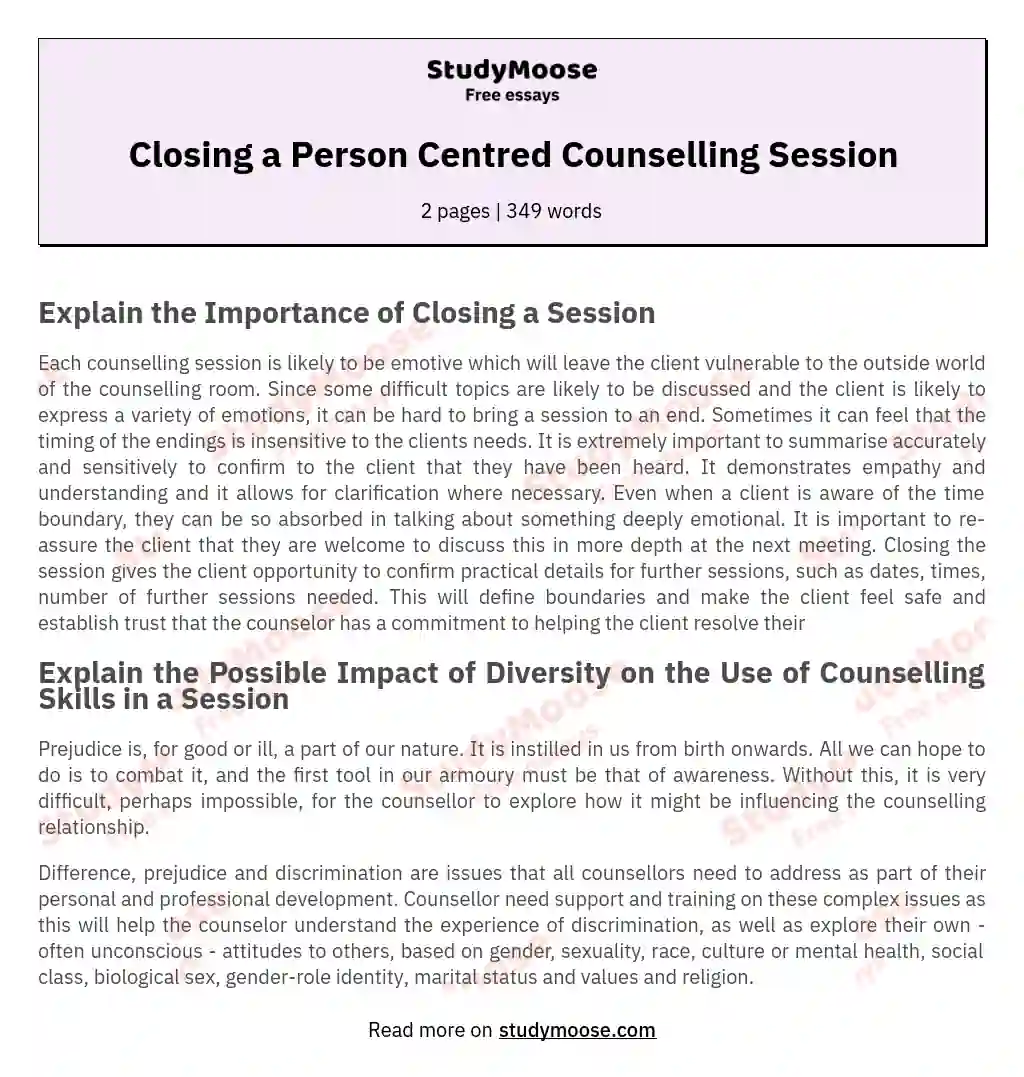 Closing a Person Centred Counselling Session essay