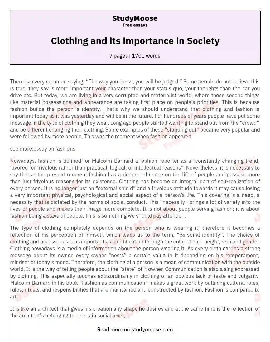 Clothing and its importance in Society essay