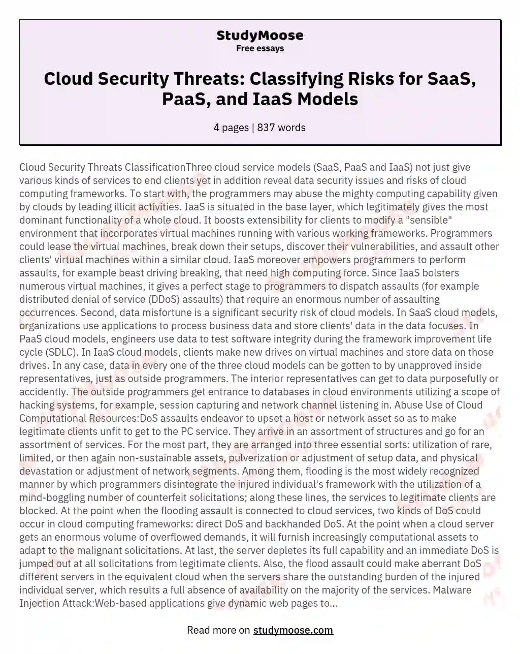 Cloud Security Threats ClassificationThree cloud service models SaaS PaaS and IaaS not