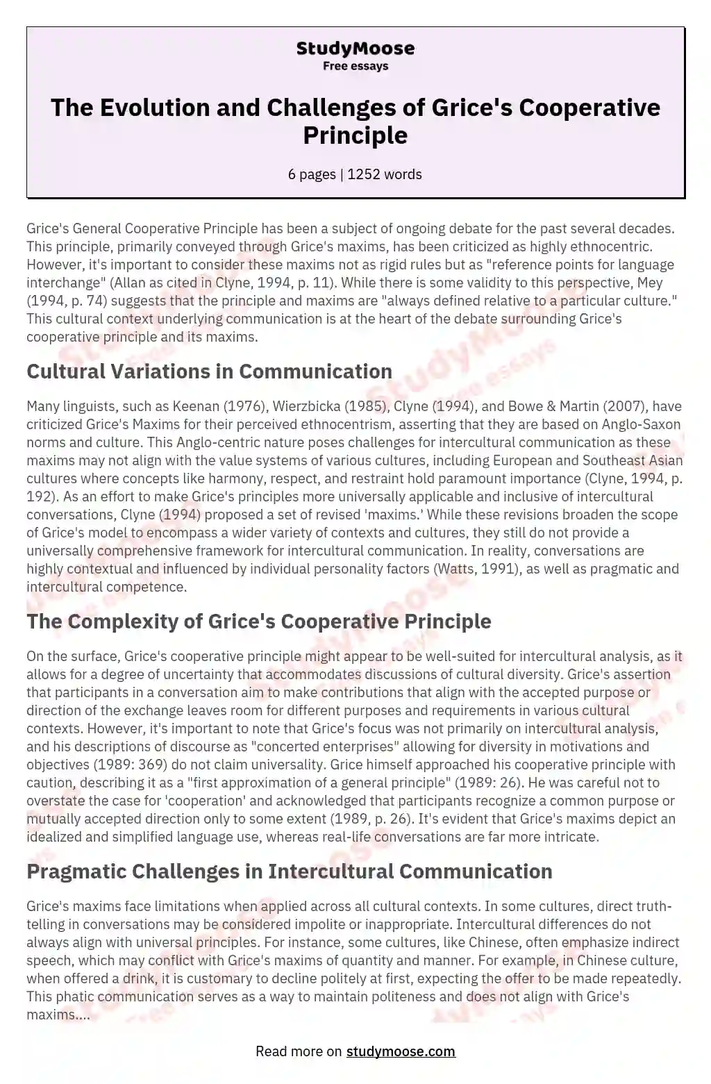 The Evolution and Challenges of Grice's Cooperative Principle essay