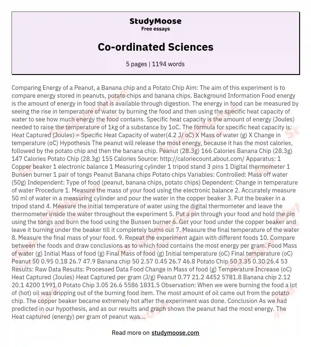 Co-ordinated Sciences essay