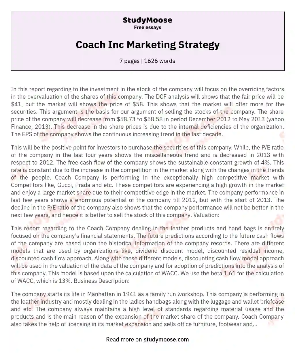 Coach Inc Marketing Strategy essay