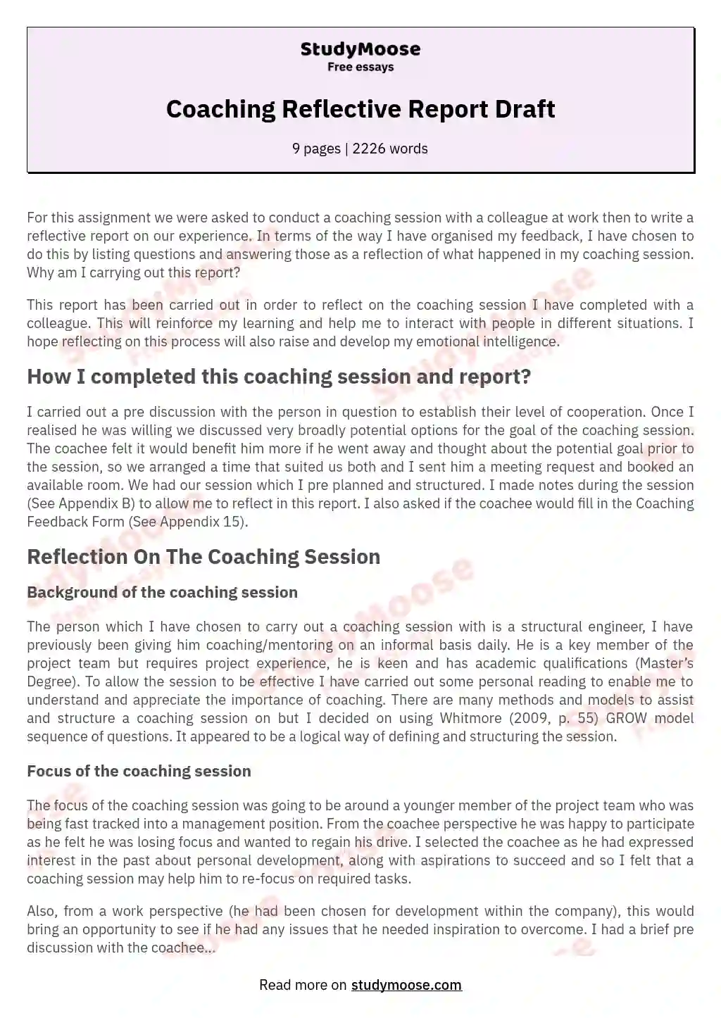Coaching Reflective Report Draft essay